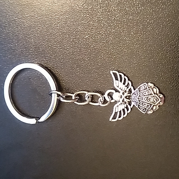 Phaeton Silver Tone Guardian Angel Charm Keychain 1 x 3 1/4 inch total w keyring - Picture 7 of 9